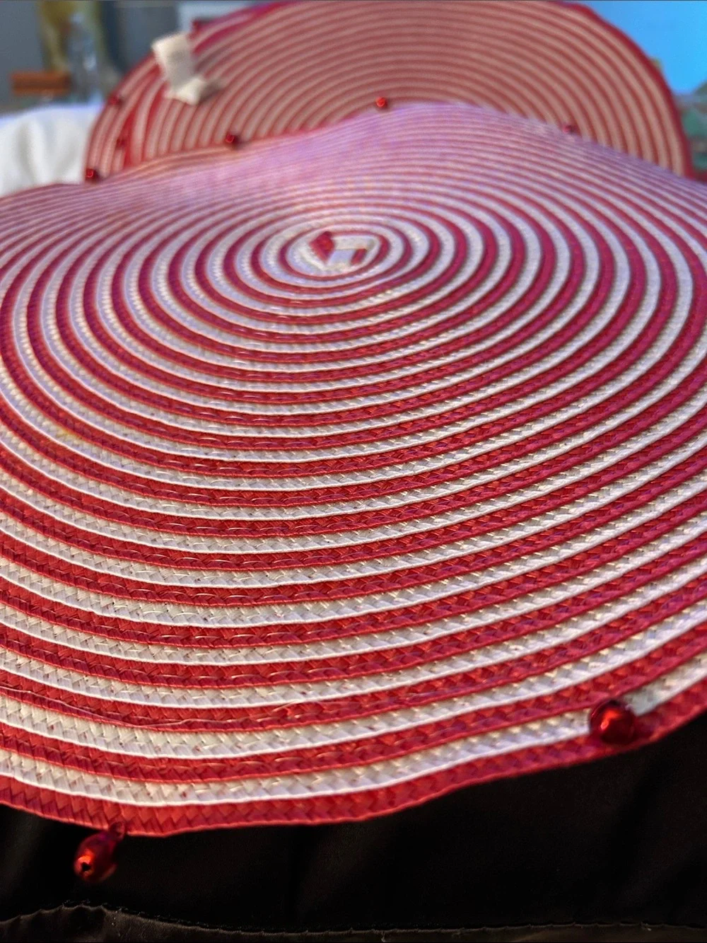 Round Red & White Spiral Placemats Six